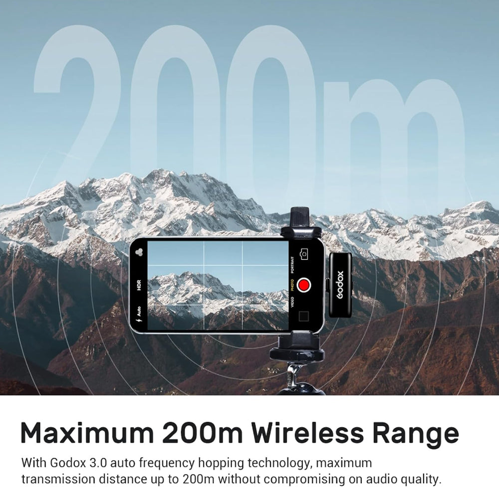 Godox WES2 Dual TX + RX 2-Person Wireless Clip-On Lavalier Microphone Kit System Omnidirectiol with Dual Channel USB Type-C Receiver, 200m Max Range, 1400mAh Charging Case, iOS / Android App Controls for Vlog Vlogging, Interviews | WES2 KIT2