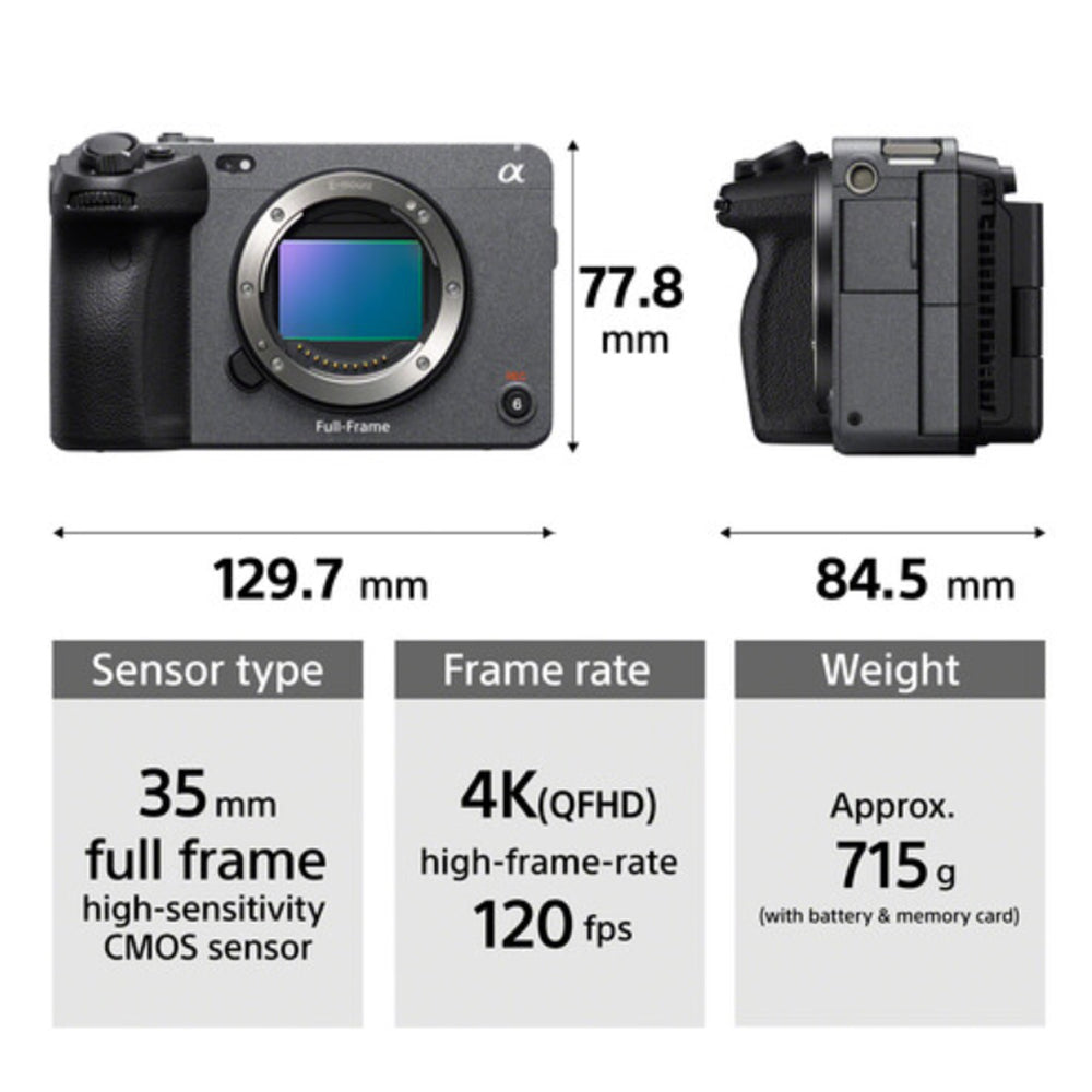 Sony Alpha FX3V (Body) 4K Full Frame Cinema Line Camera Camcorder CMOS Exmor R Sensor, BIONZ XR Processor, UHD 4K 120fps Video, 5 Axis SteadyShot, Phase Detection / Eye AF/Face Tracking, Dual CFexpress Type A/SDXC Card Slot for Film Production