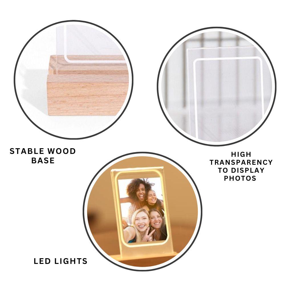 Pikxi Wooden Tabletop LED Photo Frame Display for Fujifilm Instax Mini Photo Film | Music