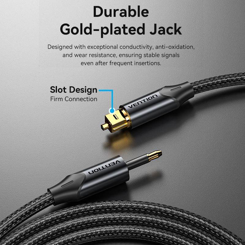 Vention Toslink 3.5mm Male to Mini Toslink Male Fiber Optic Hifi Braided Audio Cable with Gold Plated Plugs and DOLBY, DTS, PCM, 5.1 Surround Sound Support