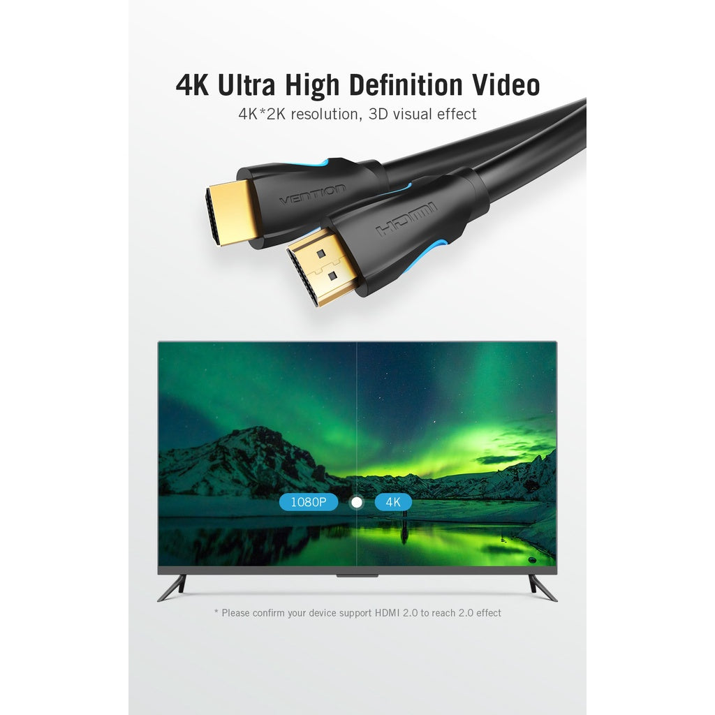 Vention 4K UHD HDMI Male to Male Cable with 16Gbps High Speed Ethernet and Dolby True Tune for PC, Mac and Home Theater