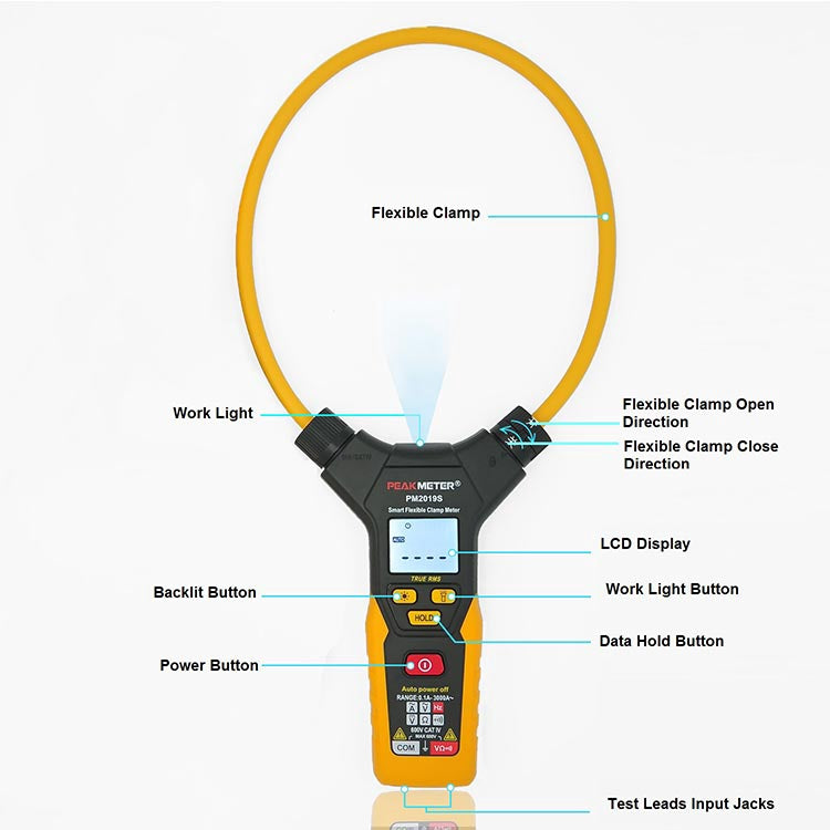 PeakMeter PM2019S Smart AC Digital Flexible Clamp Meter Multimeter Handheld Voltage Current Resistance Frequency