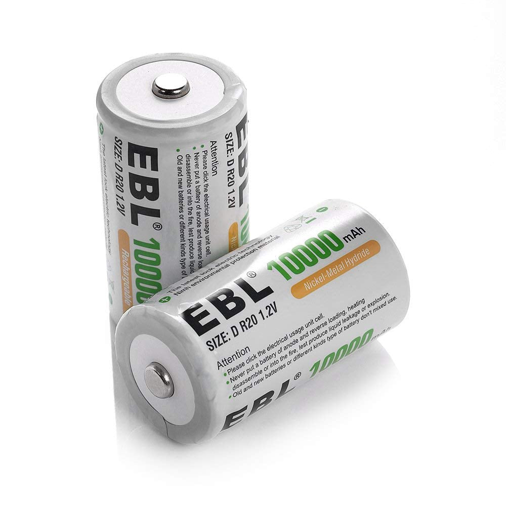 EBL LN-8141 1.2V D Cell 10000mAh Rechargeable NiMH Nickel Metal Hydride Battery (Pack of 2) with Included Storage Case for Portable and EUPDATEncy Electronics