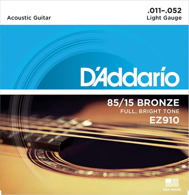D’Addario 85/15 Bronze 6-String Acoustic Guitar Steel Strings Set (Super Light, Light, Extra Light) | EZ890, EZ910, EZ900