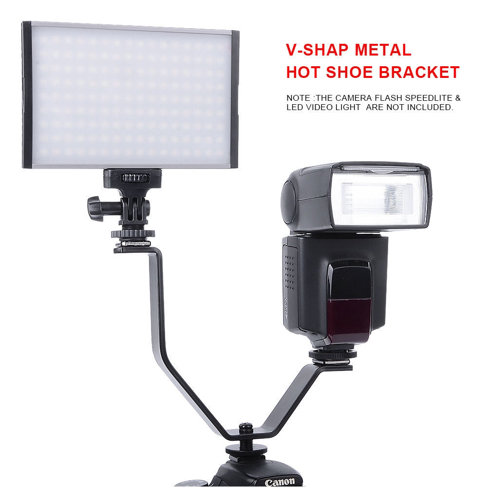 Pxel AA-VL Large V shape Double Mount Cold Shoe Hotshoe Flash Bracket for Video Lights Speedlite Microphones or Monitors on Cameras