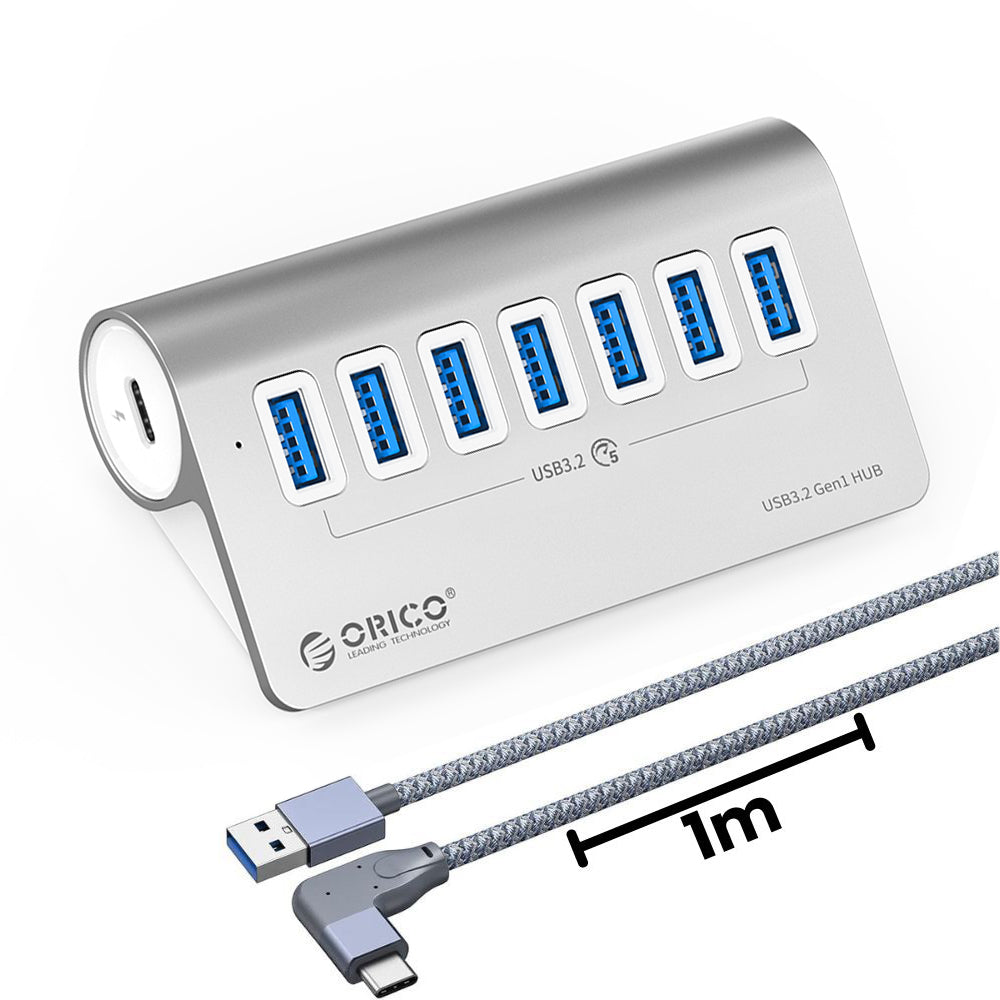 ORICO PD 60W 7 Port USB A / Type-C 3.2 Gen2 Charging Hub with 10Gbps Transfer Rate, 18TB SSD / HDD Device Support for Smartphone, PC Desktop Laptop | M3U4C3-G2