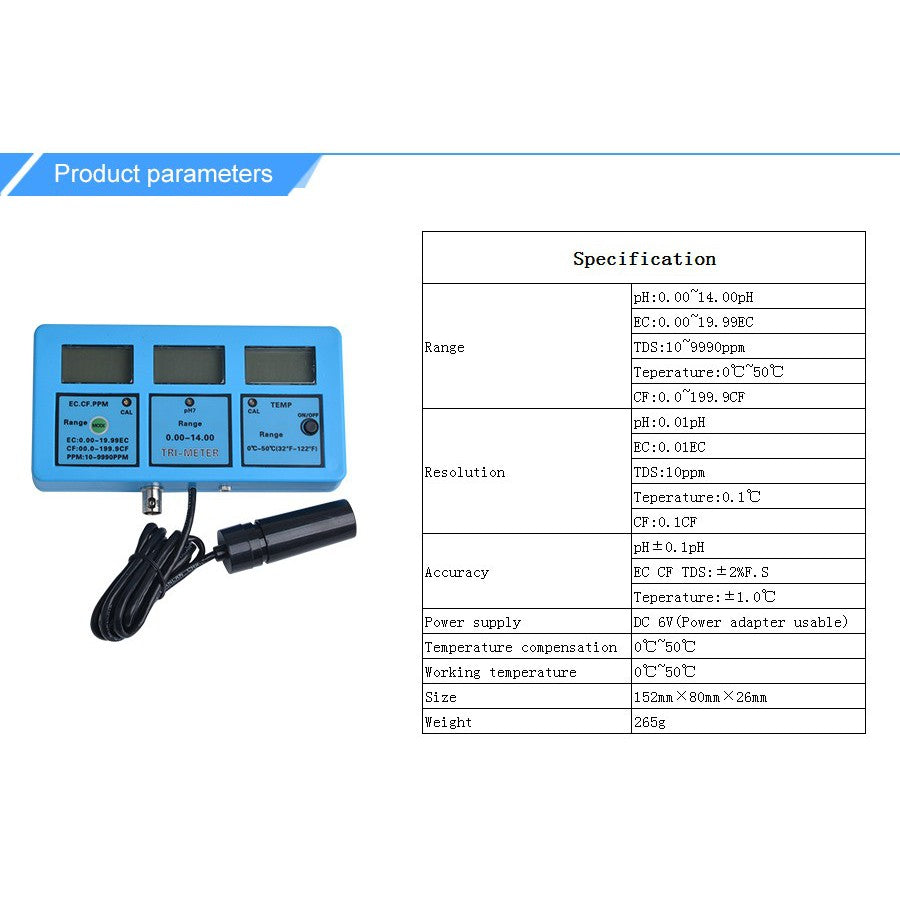 Eagletech PH-117 Pro 5 in 1 Multifunction LCD Digital Meter Water Quality Tester PH / Temperature / EC / CF / TDS