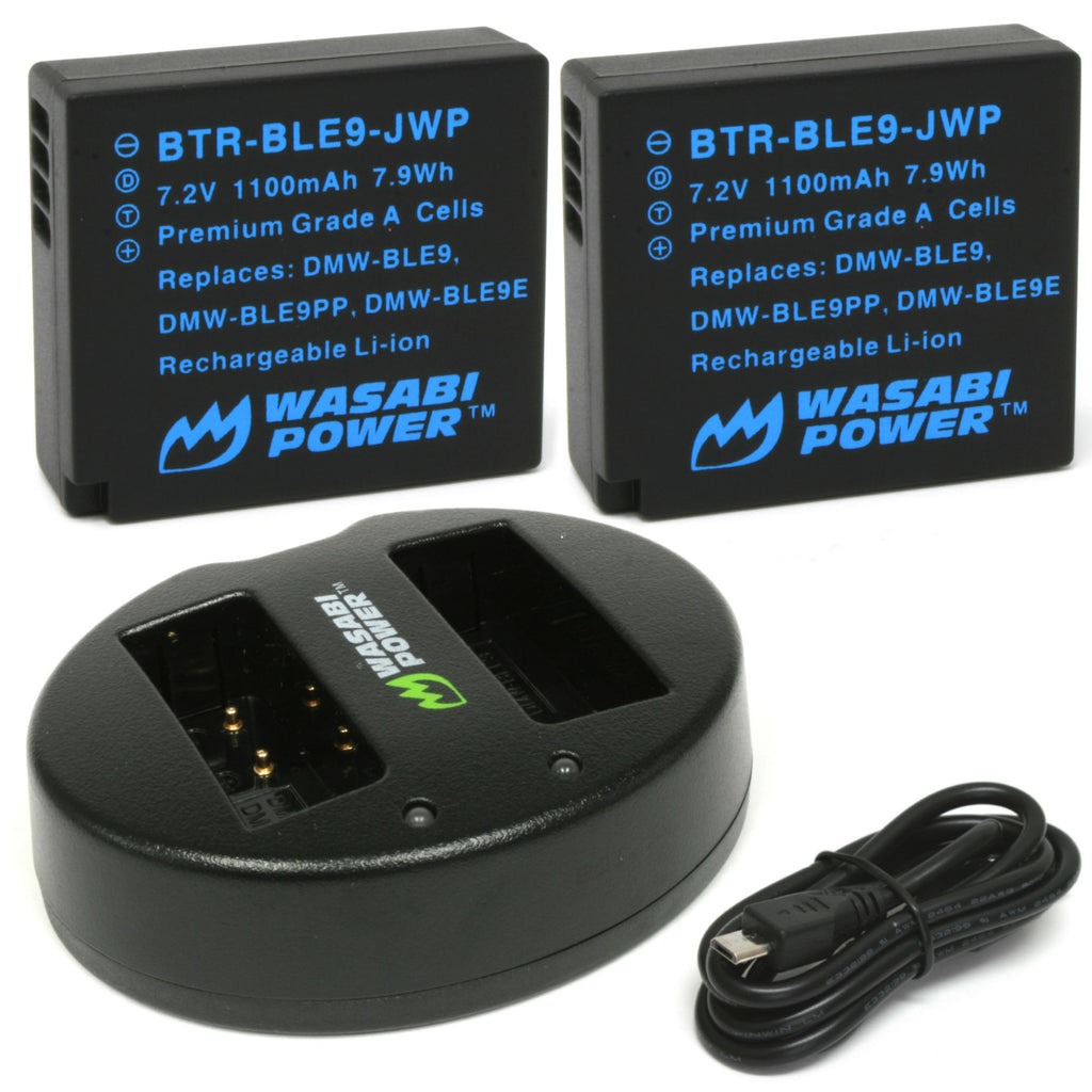 Wasabi Power Battery (2-Pack) and Dual USB Charger for Panasonic DMW-BLE9, BLE9 DMW-BLG10 BLG10 and Panasonic Lumix DMC-GF3, DMC-GF5, DMC-GF6, DMC-GX7, DMC-GX85, DMC-LX100, DMC-ZS60, DMC-ZS100 | JG Superstore
