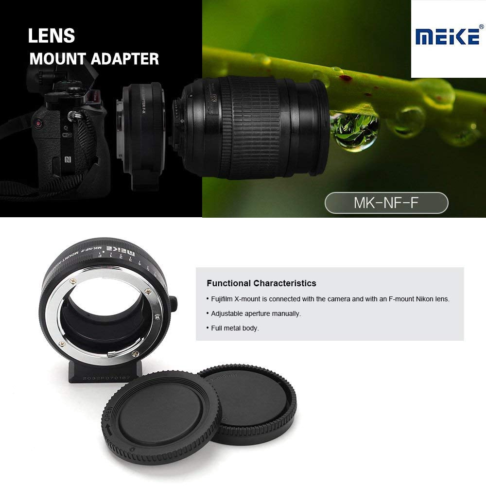 Meike MK-NF-F Mount Adapter Ring Professiol Design for Nikon F-Mount Lens to Fuji Mirrorless X-mount Camera X-T1 X-T2 X-Pro1 X