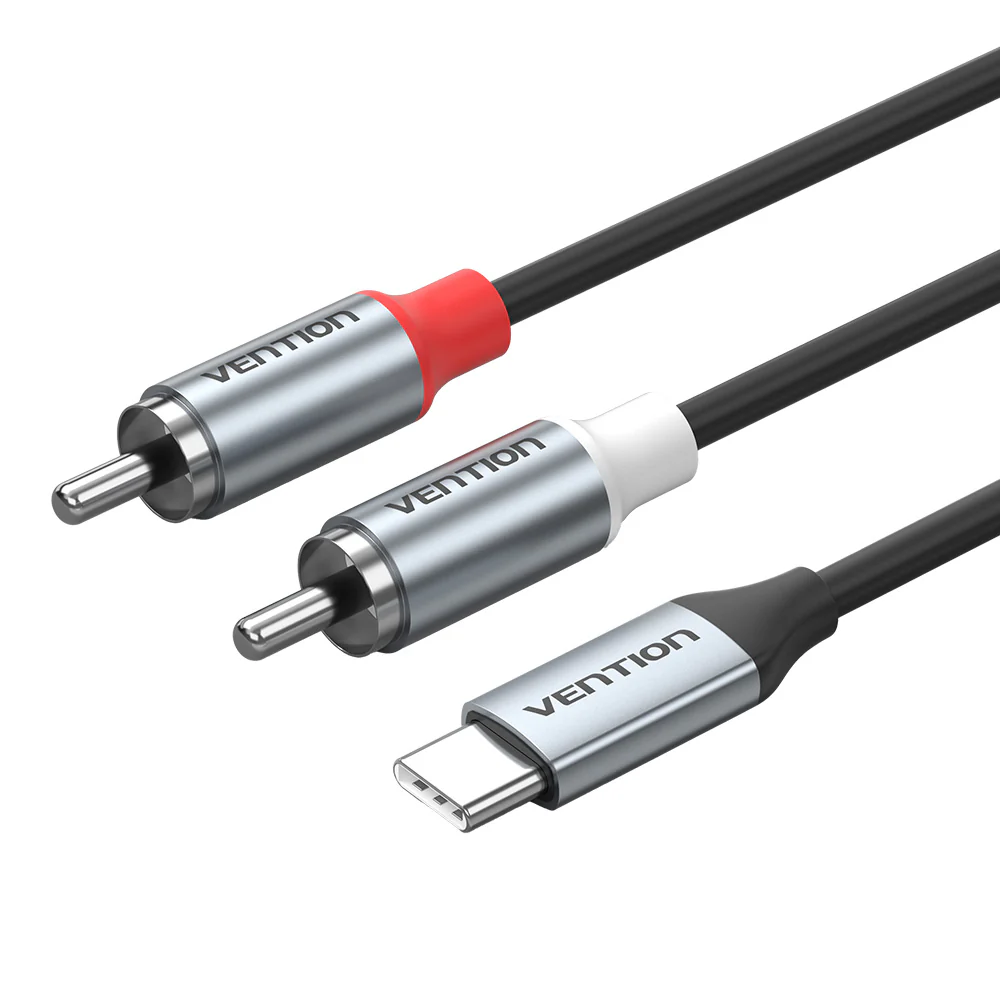 Vention USB-C Male to Dual RCA Male Audio Cable with Aluminum Alloy Shell and TPE Jacket for Smartphone, Tablet, Laptop, Speakers and Amplifiers - 2 Meters, 1 Meter