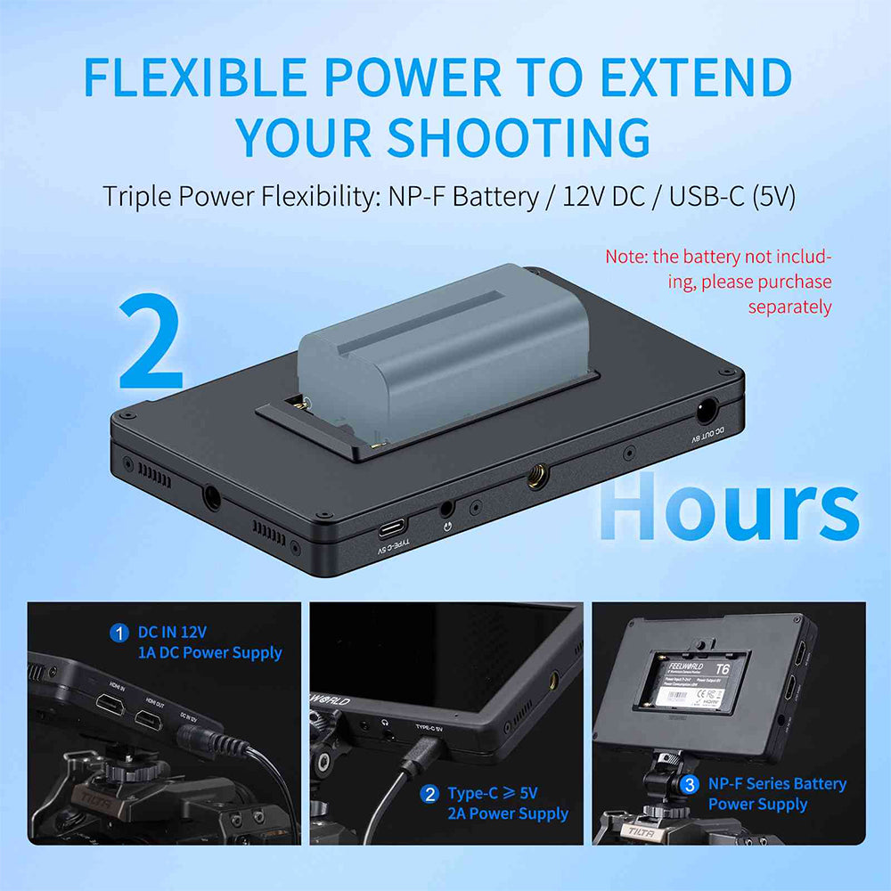 FEELWORLD T6 Camera Field Video Monitor 6" IPS with Aluminium Housing 4K HDMI Full HD, Aluminium Housing, 3D LUT, HDR, Waveform NP-F Battery Slot & Multiple Power Options
