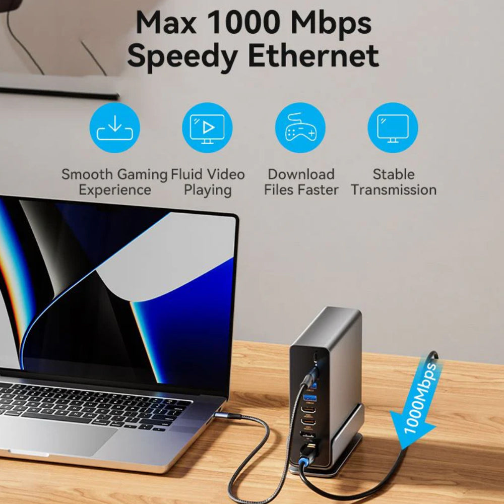 Vention 15-in-1 USB-C MST Multi-Interface Docking Station with 4K 60Hz DP HDMI Video Port, 10Gpbs 5Gbps USB Hub, SD TF Memory Card Reader, PD 100W Type C Charging Dock, and 3.5mm TRRS Microphone & Headphone Jack for Computers & Laptops