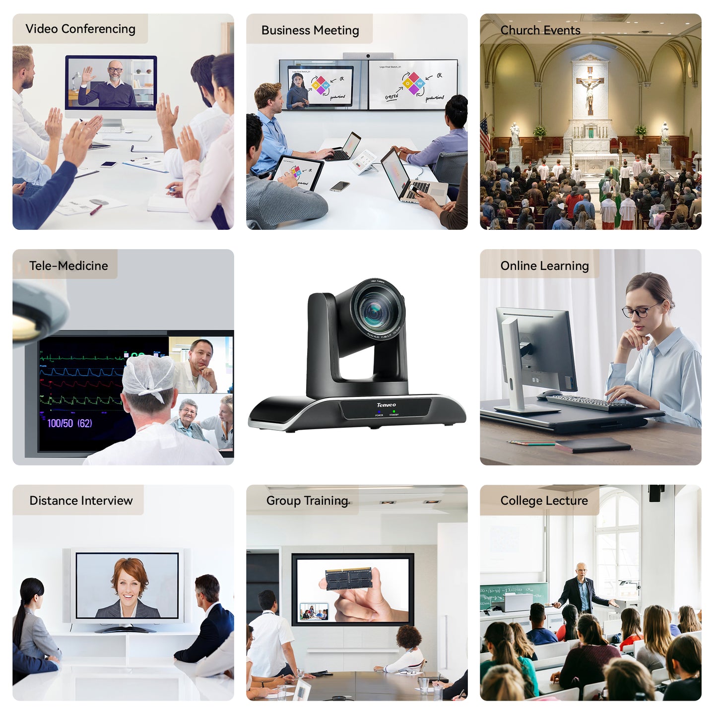 Tenveo Tevo 12X Zoom 8MP 4K Ultra HD PTZ Video Conference Camera - USB 3.0 / HDMI / RS232 / RS485 with IR Remote Control for Business Meeting, Events, Church, Online, Education, and Training Video Recording | VHDPRO12U-4K