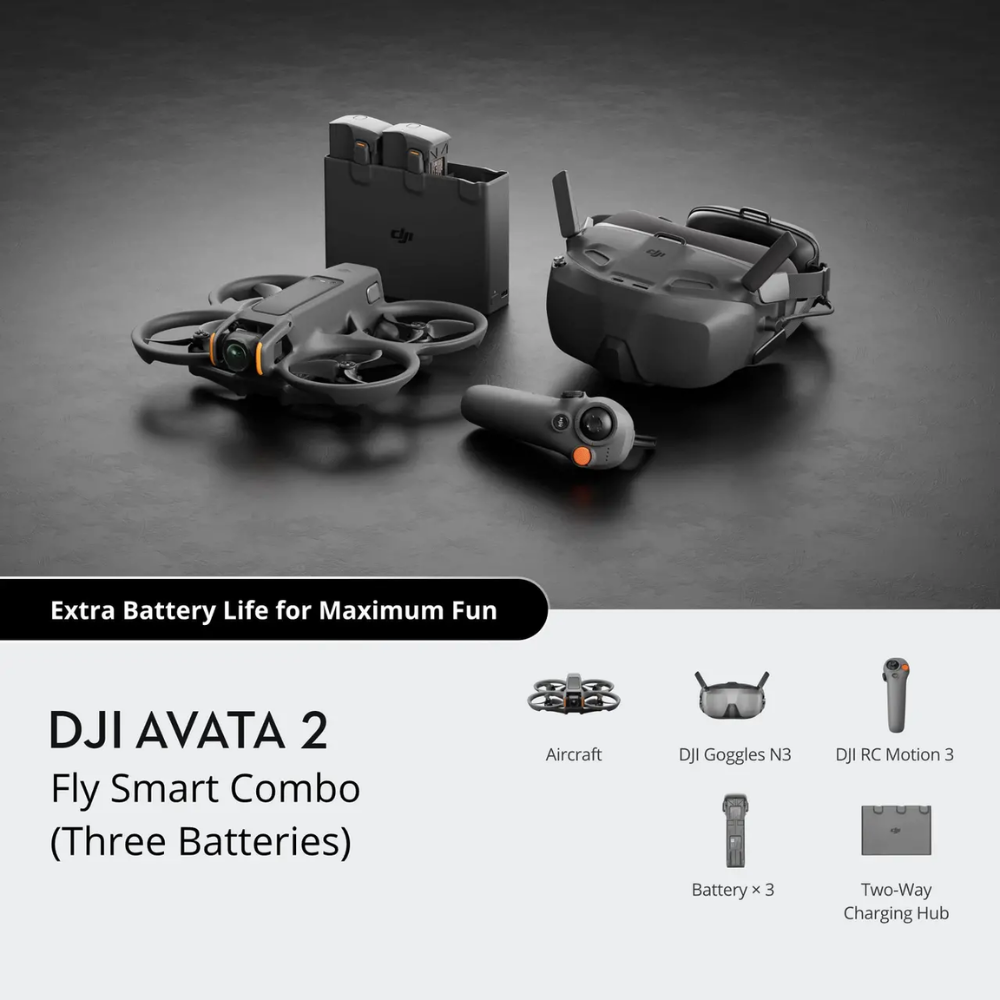 DJI AVATA 2 Fly More | Fly Smart Combo (Single / Three Battery) 4K 60fps 46GB FPV Immersive Drone with 23 Minutes Max Flight Time, DJI O4 13Km Max Video Transmission, Easy ACRO, RTH, Turtle Mode and RockSteady / HorizonSteady Stabilization