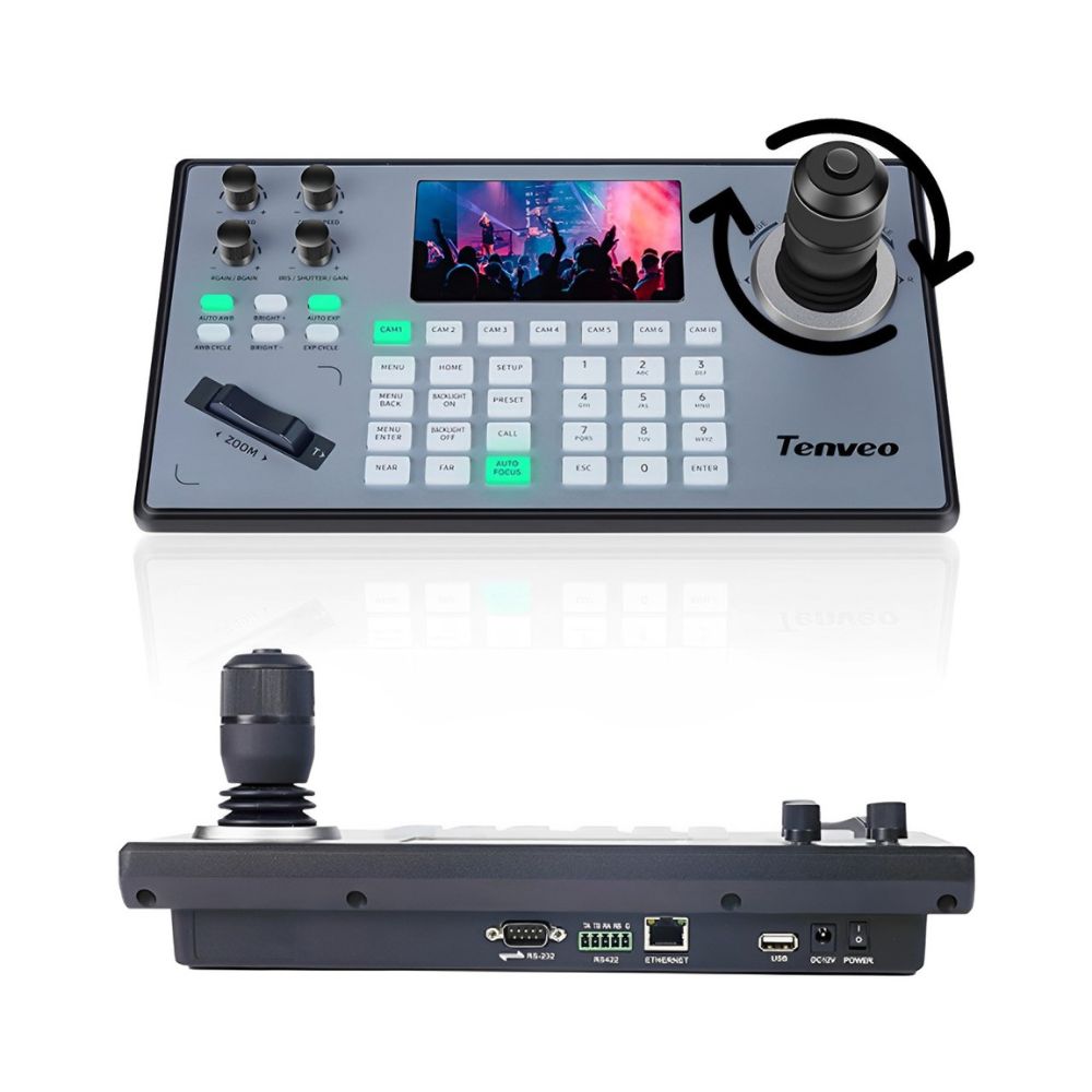 Tenveo KB200PRO PTZ Camera Controller with 4D Joystick, Multi Interfaced, PoE Support, Network / Alog Controls, 5" LCD Display, 7 Camera Shortcuts, 1080p Max Resolution Support for Conferences, Livestreams, Meetings