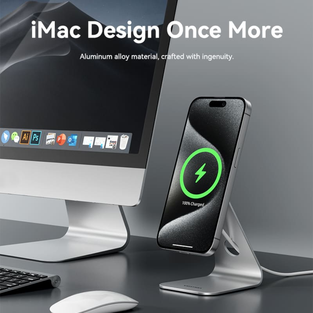 Vention 15W Magnetic Wireless Charger Stand with MagSafe 1M for iPh - Silver