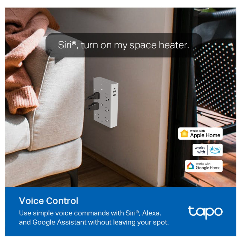 TP-Link TAPO P306 9 in 1 SMART WIFI Outlet Extender with PD 18W USB Type-C and QC 3.0 USB-A Ports, Smart Night Light, Voice Control and Remote Controlled via Mobile App
