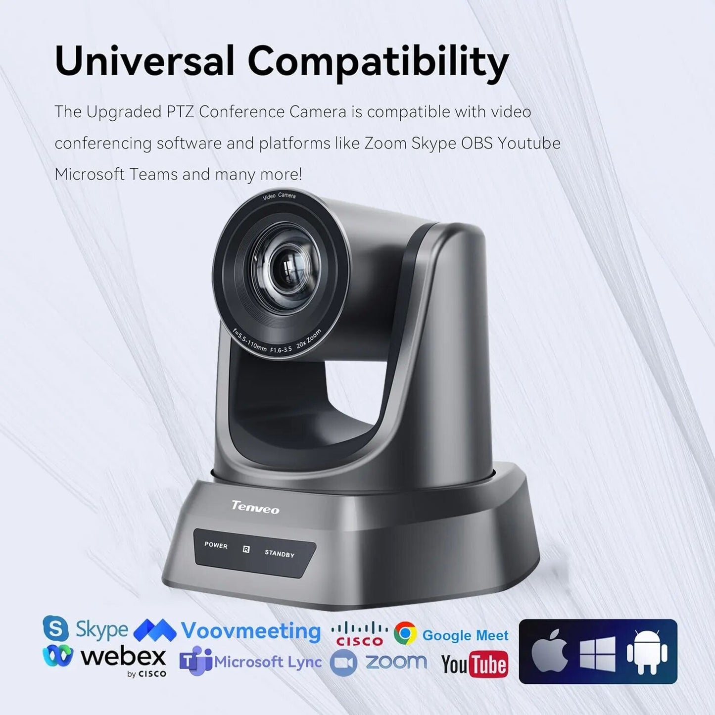 Tenveo TEVO-NV20 Series HD 1080P USB Video Conference PTZ Camera Plug and Play with 350 / 90 Degree Pan and Tilt, 20x Optical Zoom and IR Remote Control for Meetings and Livestreaming