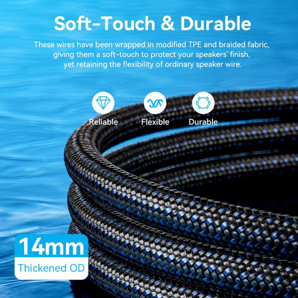 Vention Dual Ba Plug Cotton Braided Professiol Speaker Cable (Hi-Fi) with Male to Male Gold Plated Connectors and Triple Interl Shielding for Audio Equipment and Sound Systems Receivers Amplifiers Loudspeakers and more