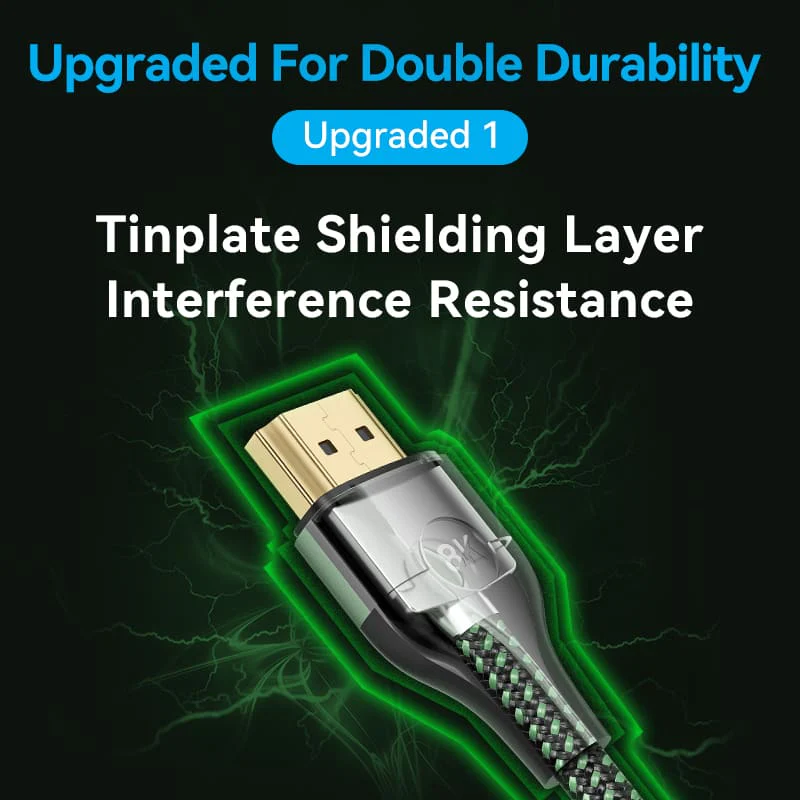 Vention 3-Meters HDMI Male to Male 8K 60Hz HDR Ultra Thin Cotton Braided Video Cable with 48Gbps Total Bandwidth for Computer, Laptop, Gaming Console, TV & Projector
