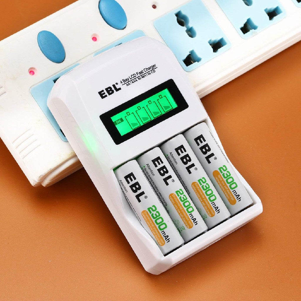 EBL LN-6907 4-Bay Smart Battery Charger with LCD Indicator Screen, Individually Controlled Quick Charging Slots, and Intelligent Overcurrent Protection for AA AAA Ni-MH Ni-CD Rechargeable Batteries