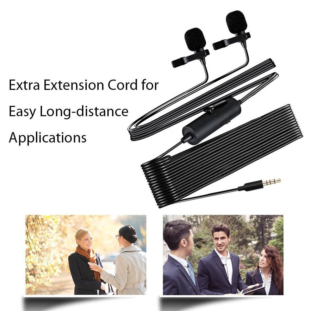 Maono AU-200 AU200 Dual Lavalier Microphones Hands Free Clip-on Lapel Mic with Omnidirectiol Condenser for Camera,DSLR, Android, Smartphone, Tablet, Pad, PC, Laptop, Computer (236in/20ft)