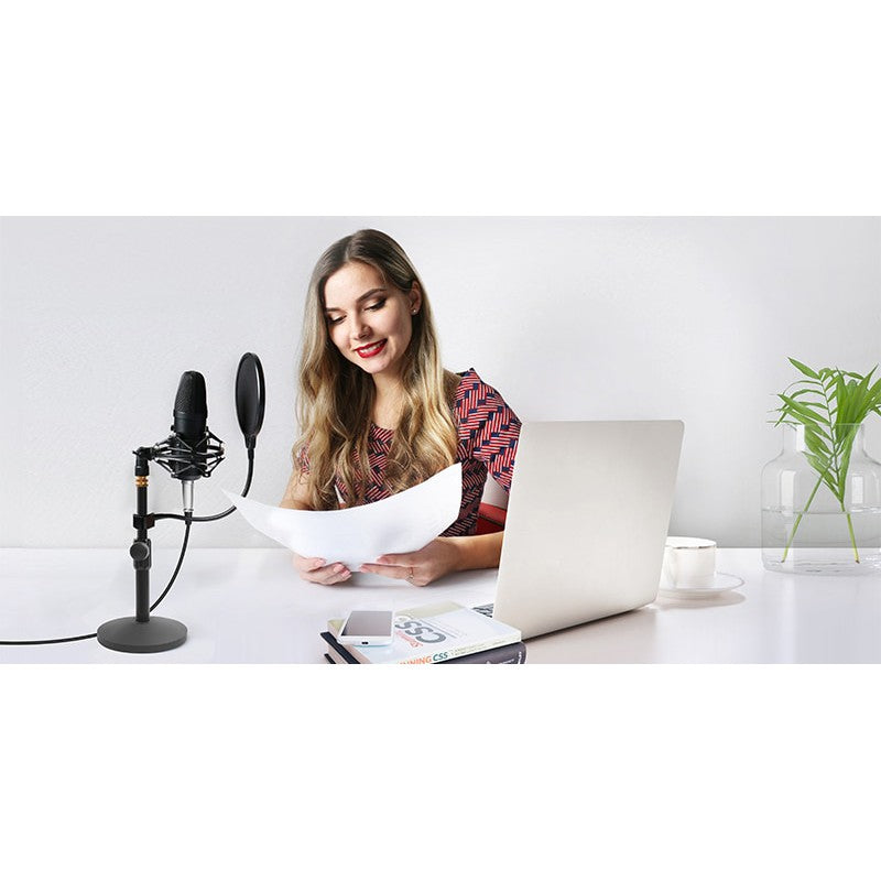Maono AU-A03T A03T Condenser Microphone Kit Podcast Mic with Boom Arm Microphone Stand