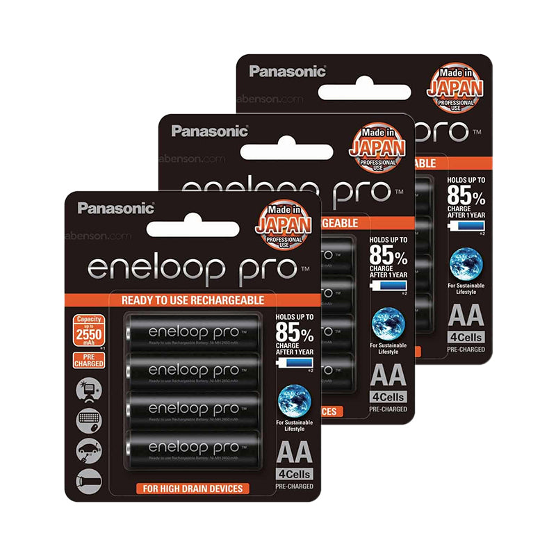 Panasonic Eneloop Pro BK 3HCCE 4BT AA Rechargeable Battery Pack of 4 (Black) x3
