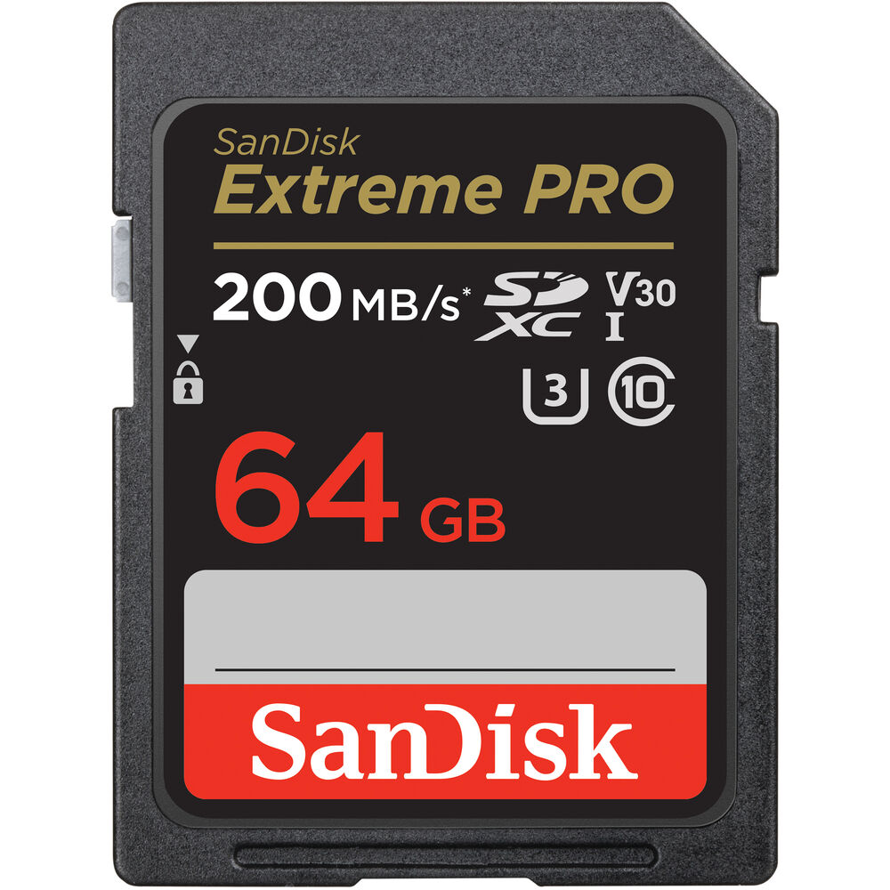 SanDisk Extreme Pro SD Card UHS-I SDXC Class 10 with 200MB/s Read Speed V30 (64GB, 128GB, 256GB)