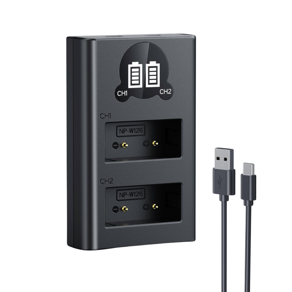 K&F Concept (2-Pack) NP-W126S NPW126 Battery and Dual Charger Kit for FUJIFILM XS10 XT30 XT20 XE4 X100V A5 Camera with Micro USB and Type C Port