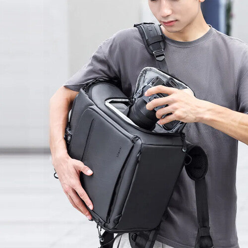 Ulanzi BT01 25.5L Business Travel Camera Backpack Bag with Splash-Proof Exterior, Expandable Storage Up to 32L, Tripod Holder, 15" Laptop Compartment, Quick Access Side Pocket, and Adjustable Dividers for Sony FUJIFILM Canon Nikon LUMIX