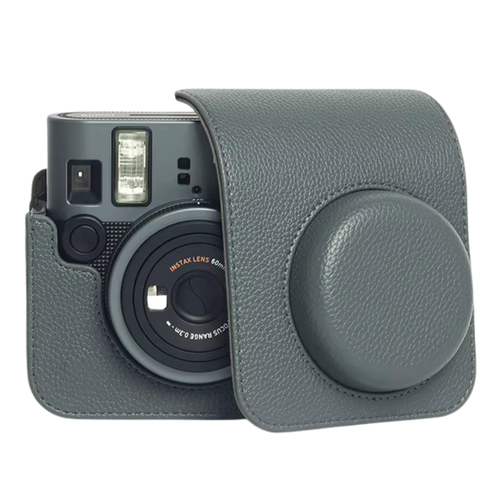 Pikxi FUJIFILM Instax Mini 41 Camera Leather Bag Protective Case with Formfitting Design for Controls, Sp Button Locks and Rear Storage Film Pocket | Black Brown Grey
