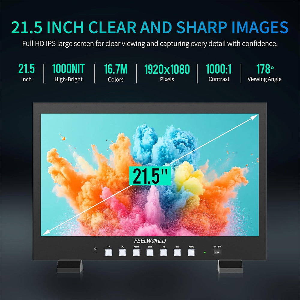 FEELWORLD FVM215 (21.5") High-Bright 1000nit Broadcast Monitor for 4K 60Hz Support, 3G-SDI & HDMI In & Out, V-Mount Battery Plate, 3D LUT, Waveform for Professional Videography Cinematic Production