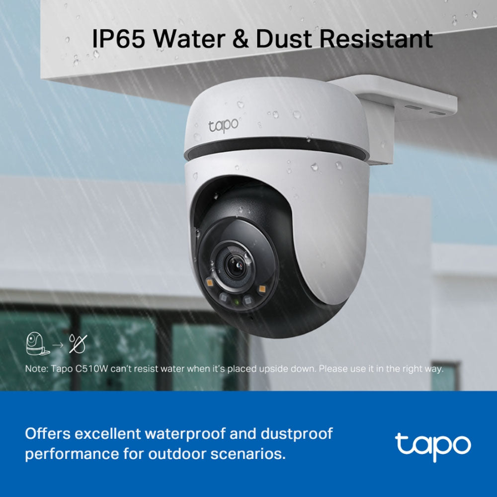 TP-Link Tapo 510W 2K 3MP Smart AI WIFI CCTV Camera with 360° Pan / 130° Tilt, Full Color Night Vision, IP65 Weatherproof, Motion Tracking and 512GB MicroSD Slot