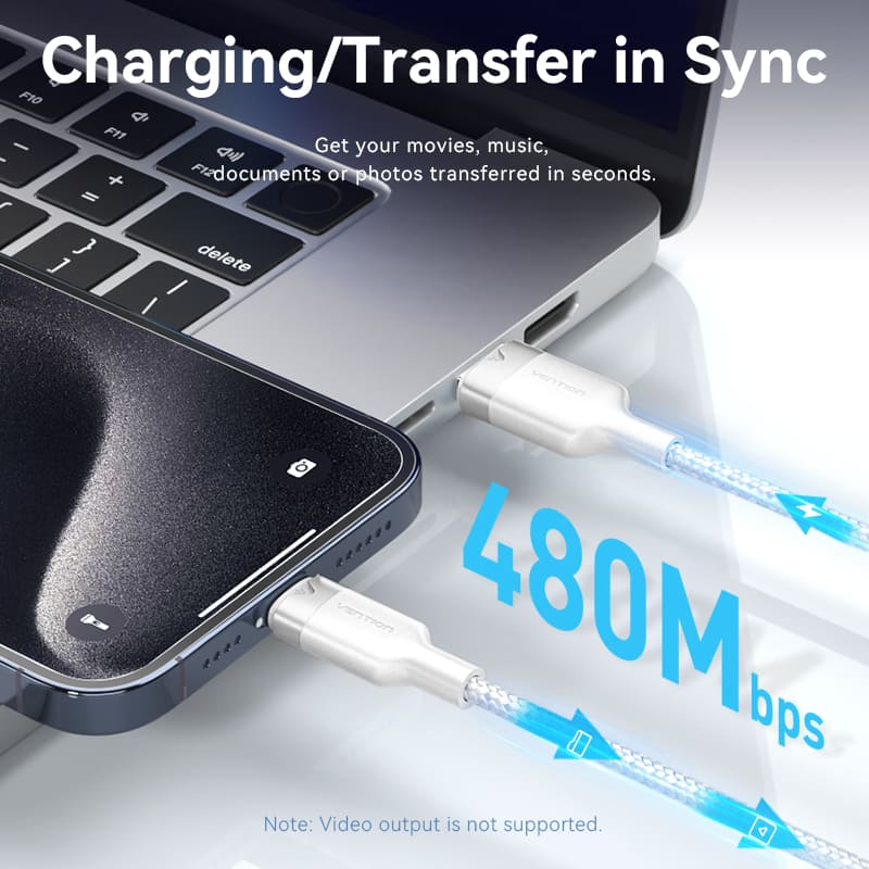 Vention 2-Meters USB 2.0 Type-A Male to Type-C Male 6A Fast Charging Cable 480Mbps Data Transmission Speed Aluminum Alloy Type