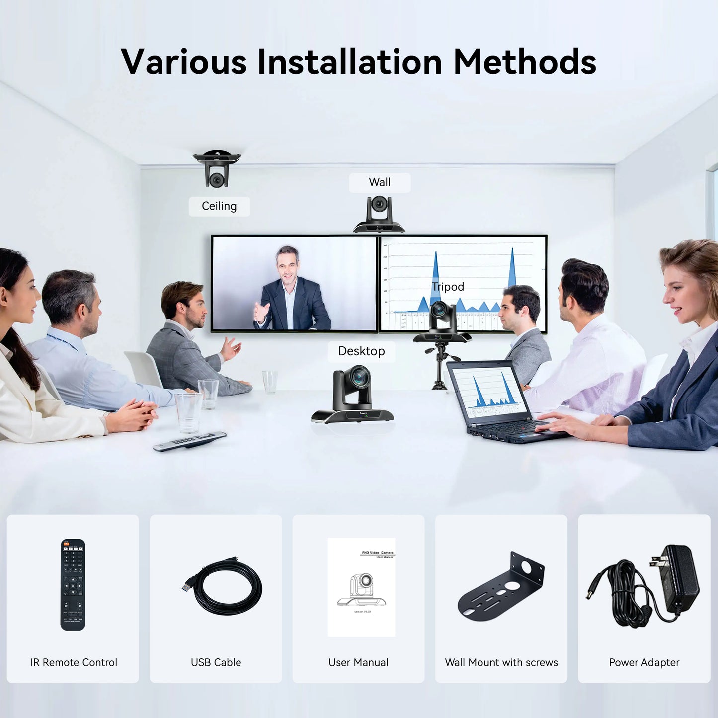 Tenveo Tevo 12X Zoom 8MP 4K Ultra HD PTZ Video Conference Camera - USB 3.0 / HDMI / RS232 / RS485 with IR Remote Control for Business Meeting, Events, Church, Online, Education, and Training Video Recording | VHDPRO12U-4K