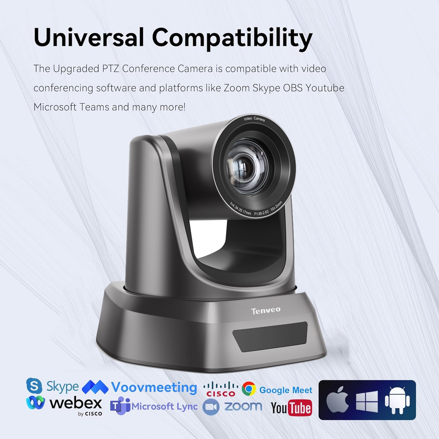 Tenveo TEVO-NV10U 1080P HD PTZ Video Conference Web Camera with USB 2.0 Video Output, 10X Optical Zoom, IR Remote Control, Pan, Tilt and Zoom Features
