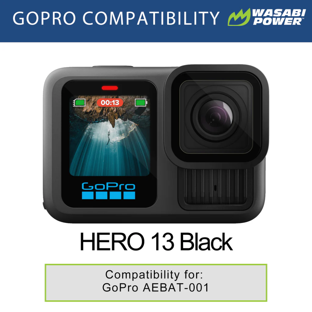 Wasabi Power (2 Pack) 3.85V 1900mAh Rechargeable Battery and Triple Bay Charger with LED Power Indicators, USB Micro and Type-C Ports for GoPro HERO 13 Black Action Camera