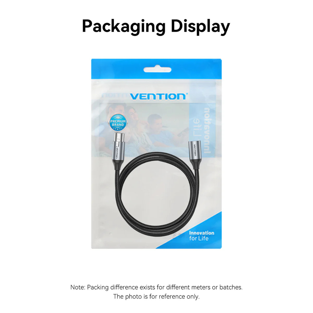 Vention XLR Male to Female Microphone Audio Cable with Nickel-Plated Connectors, Multi-Layer Shielding, Aluminum Alloy Shell and Cotton Braided Jacket for Speaker, Mixers, Amplifiers, Sound Card, and More