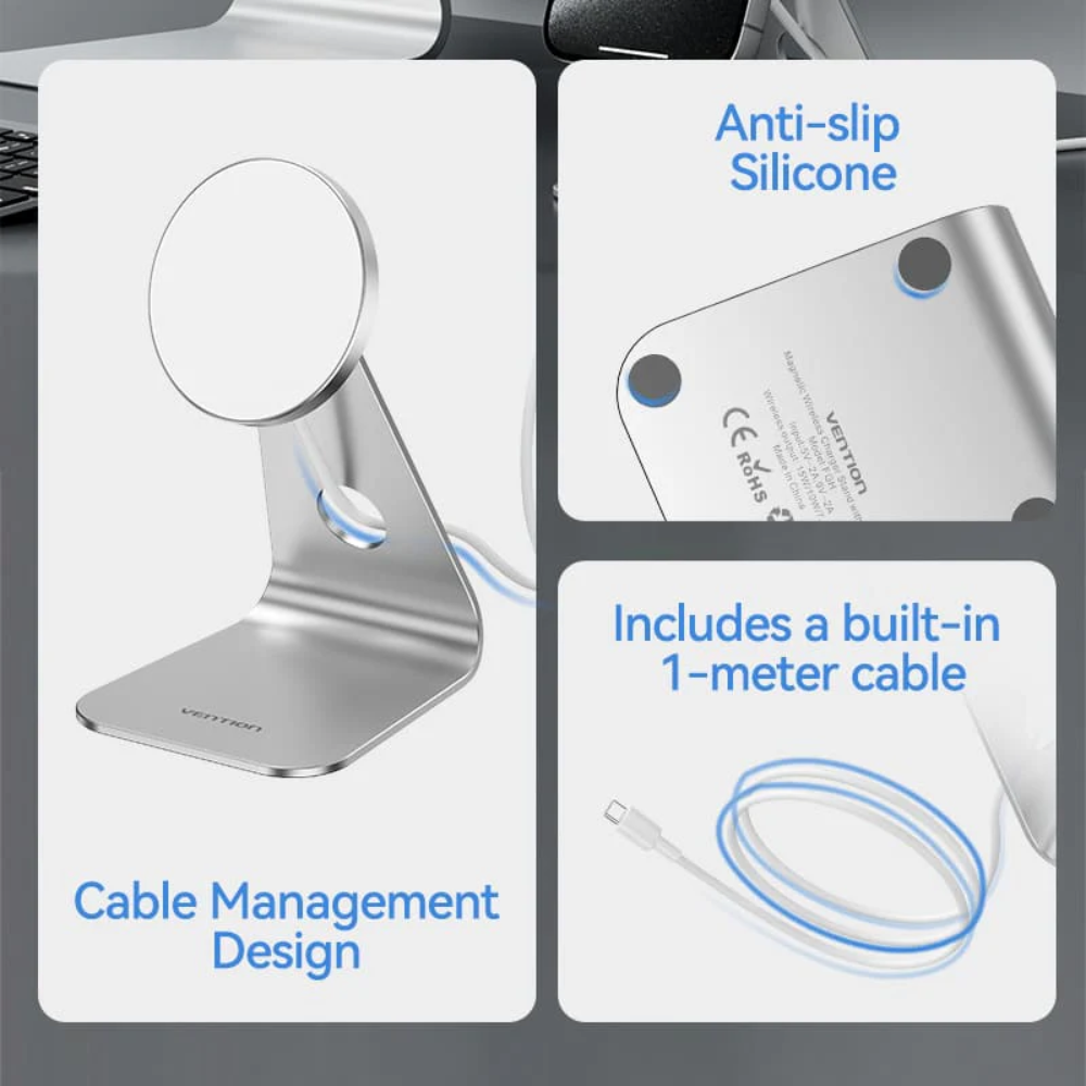 Vention 15W Magnetic Wireless Charger Stand with MagSafe 1M for iPh - Silver