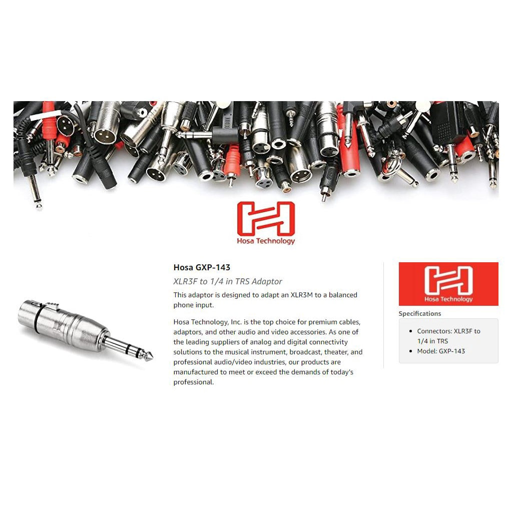 Hosa Technology GXP-143 Stereo Male 1/4" Phone to Female 3-Pin XLR Adapter