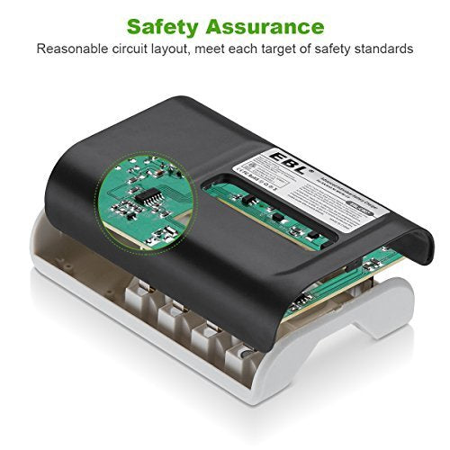 EBL LN-6420 807 4-Bay Battery Charger with Built-In Overheat and Over-Current Protection, LED Indicator Status Lights, and Micro USB Port for AA AAA Ni-MH and Ni-CD Rechargeable Batteries