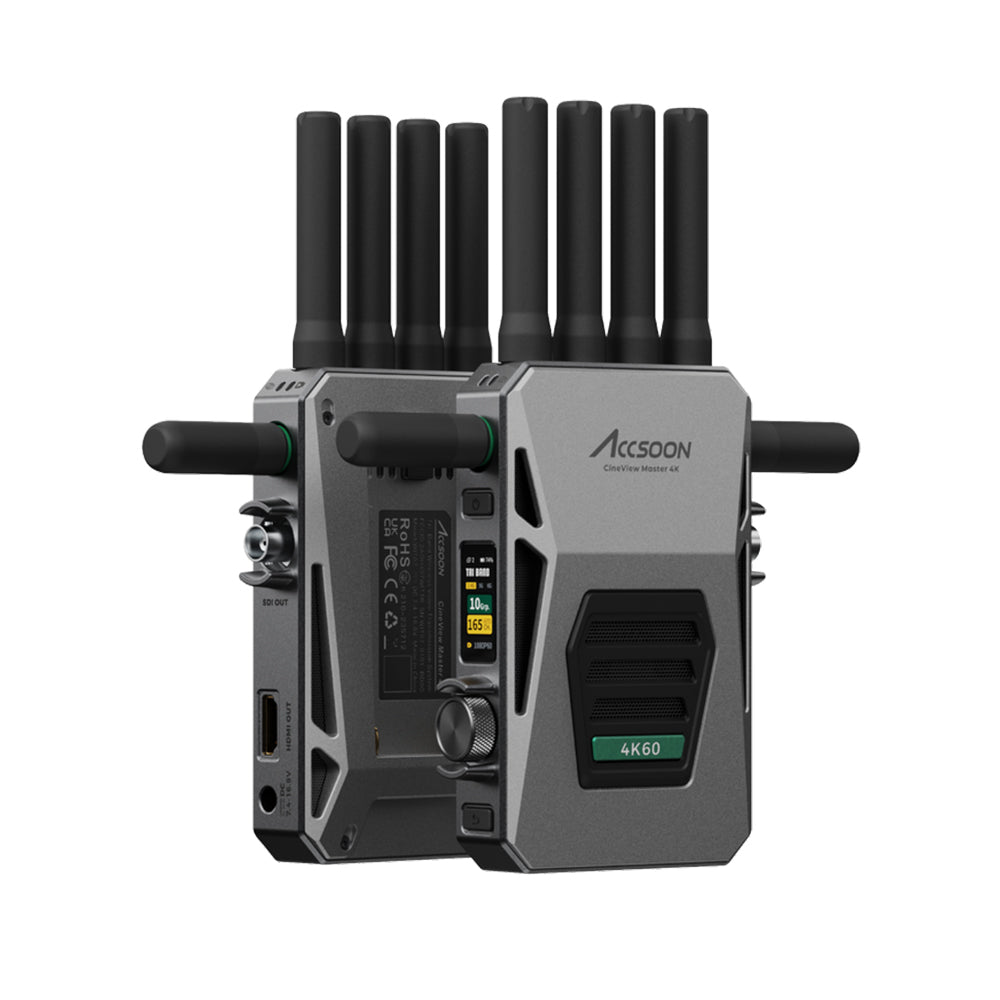 Accsoon CineView Master True 4K60 UHD TX + RX Set Wireless Video Transmission System HDMI / SDI, Tri-Band 2.4/5/6GHz, 25 ms Latency, RTMS 4.0 Protocol, 1.6 Miles Max Range, Max 5 Device Connection for Studio Film/TV Content Creation
