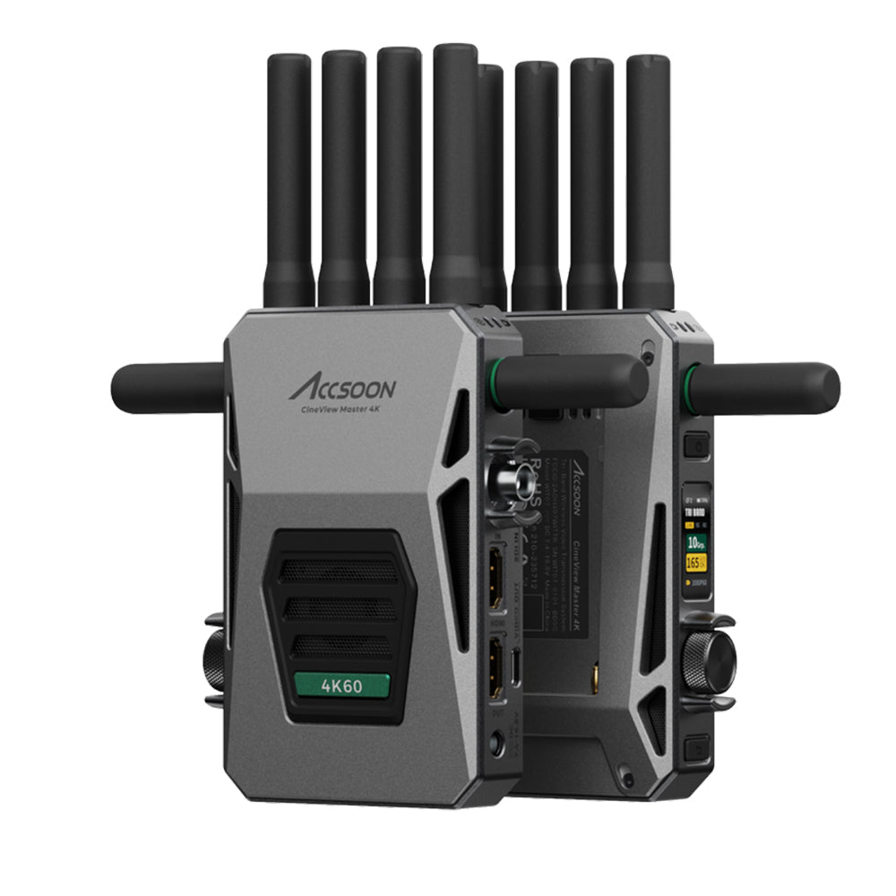 Accsoon CineView Master True 4K60 UHD TX + RX Set Wireless Video Transmission System HDMI / SDI, Tri-Band 2.4/5/6GHz, 25 ms Latency, RTMS 4.0 Protocol, 1.6 Miles Max Range, Max 5 Device Connection for Studio Film/TV Content Creation