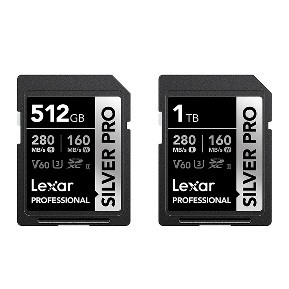 Lexar Professiol 1TB 512GB Silver Pro SDXC V60 U3 UHS-II Class 10 Memory Card with 4K Video Recording, Max 280MB/s Read Speeds for Videography and Photography