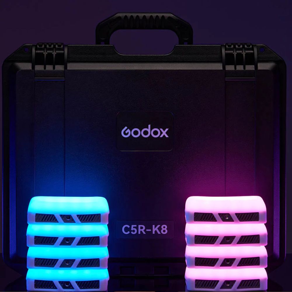 Godox C5R KNOWLED 8-Light RGBWW LED Magnetic Creative Panel Light and Charging Case 2500K-8500K CRI 96 / TLCI 97 with Collapsible Diffusers, Bluetooth Control via Godox Light App, and Built-In 3000mAh Battery for Studio Lighting