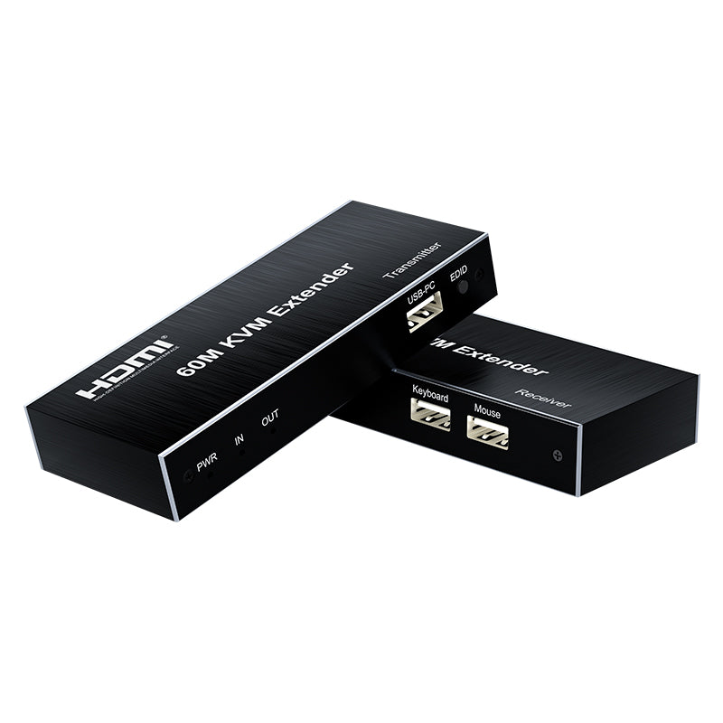 ArgoX HDES24 1080p HDMI KVM Extender Audio Video Transmitter Receiver with Loop, 60m Range, IR Control, Supports USB Mouse/Keyboard, UTP CAT5e/6 Network Cable, 3.5mm Audio Output