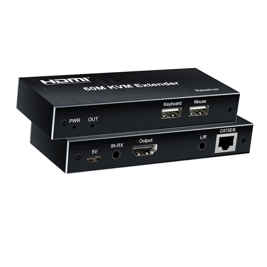 ArgoX HDES24 1080p HDMI KVM Extender Audio Video Transmitter Receiver with Loop, 60m Range, IR Control, Supports USB Mouse/Keyboard, UTP CAT5e/6 Network Cable, 3.5mm Audio Output