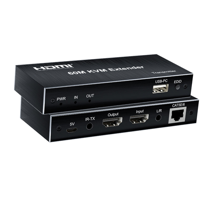 ArgoX HDES24 1080p HDMI KVM Extender Audio Video Transmitter Receiver with Loop, 60m Range, IR Control, Supports USB Mouse/Keyboard, UTP CAT5e/6 Network Cable, 3.5mm Audio Output