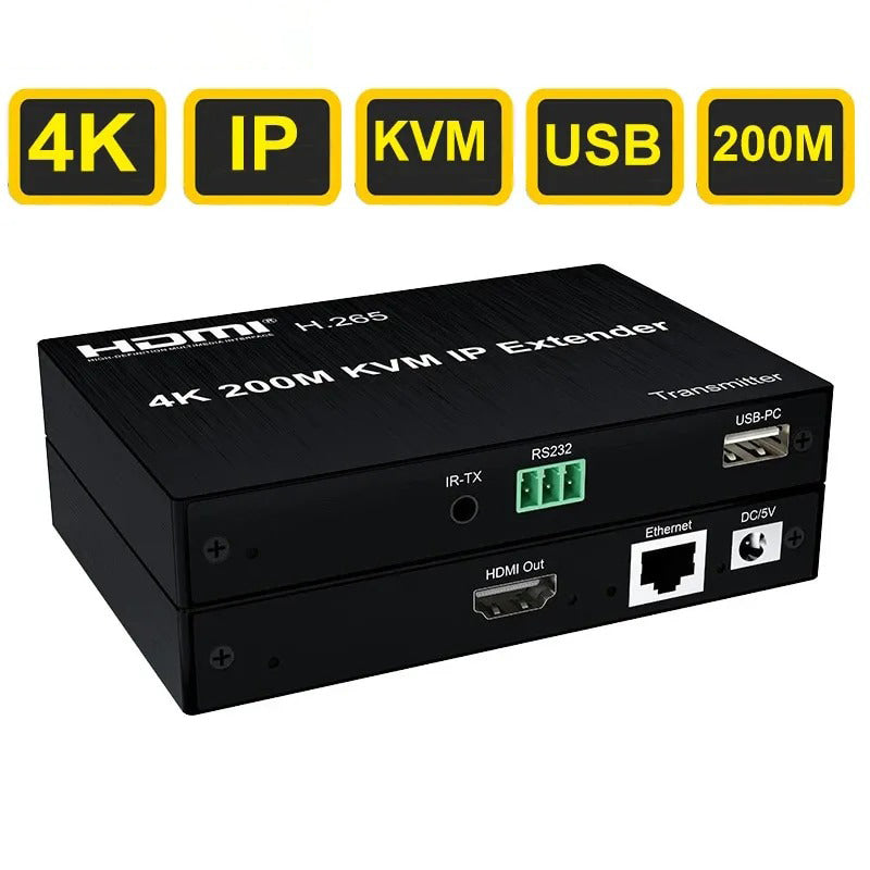 ArgoX HDES25 4K 30Hz HDMI 200m KVM Over IP Extender Transmitter Receiver UHD Supports Ethernet RJ45, CAT5e/6 UTP Cable, IR Control, USB Mouse & Keyboard, RS232, Multipoint to Multipoint for Camera, Set Top Box, PC, Monitor, TV, Projector